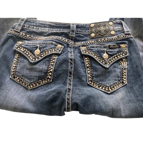 Miss Me Womens Mid-Rise Skinny Jeans With Embellished Pockets Size 29 Blue Cotto - Picture 1 of 5